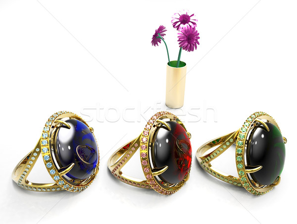 Rubin smaragd zafír gyűrűk esküvő divat Stock fotó © njaj