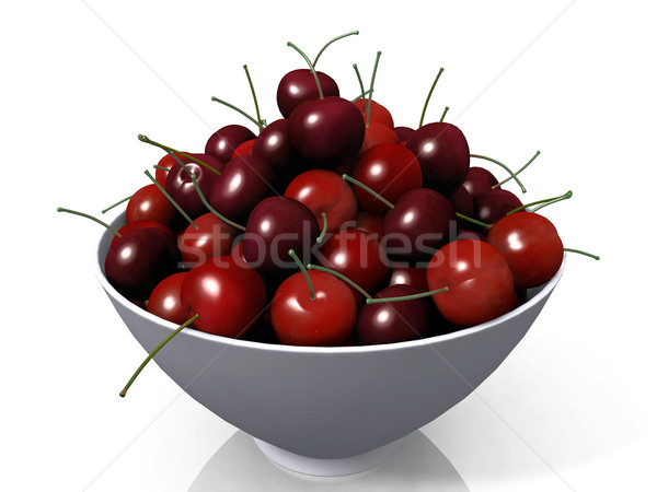 Stock photo: red cherries in white bowl