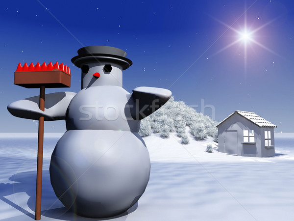 snowman and snow-covered landscape Stock photo © njaj