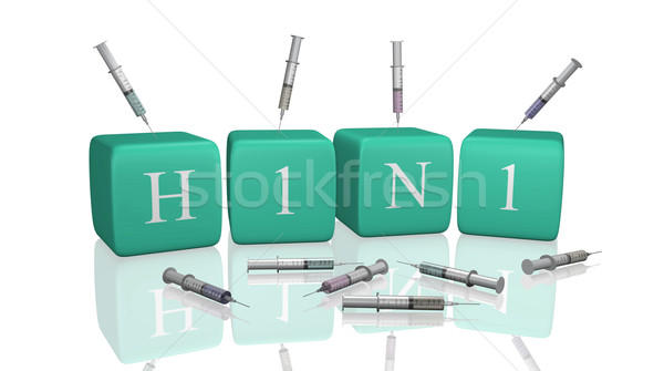 ストックフォト: H1n1 · メッセージ · 3D · キューブ · シリンジ · 医療