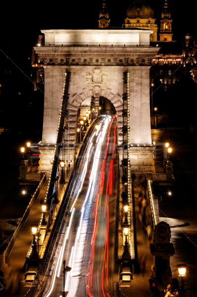öffentlichen Verkehrsmitteln Hängebrücke Nacht Budapest Wasser Stadt Stock foto © Nneirda