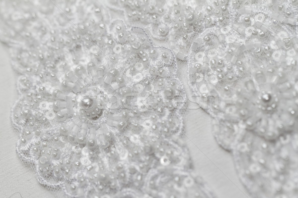 Részlet esküvő csipke luxus gyöngyök fehér Stock fotó © Nneirda