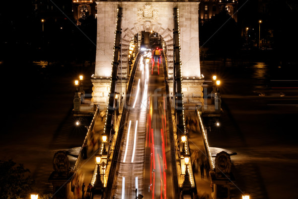 Trasporto pubblico ponte sospeso notte Budapest acqua auto Foto d'archivio © Nneirda