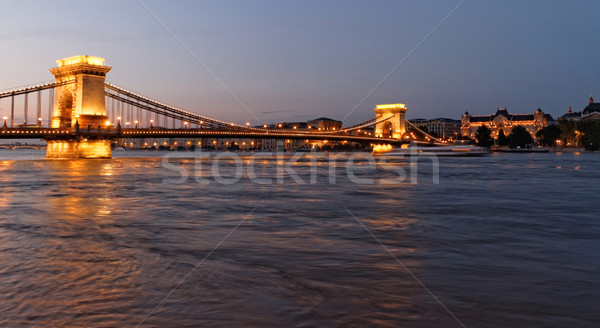 Budapeşte gece fotoğraf asma köprü su yol Stok fotoğraf © Nneirda