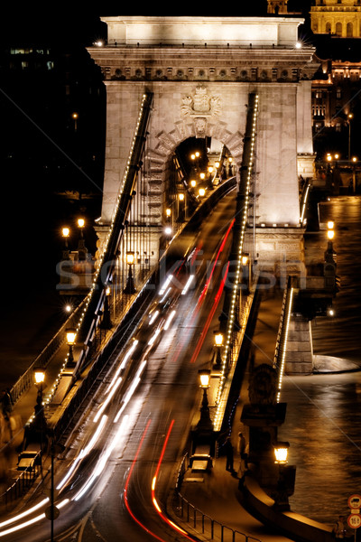 Openbaar vervoer hangbrug nacht Boedapest water auto Stockfoto © Nneirda
