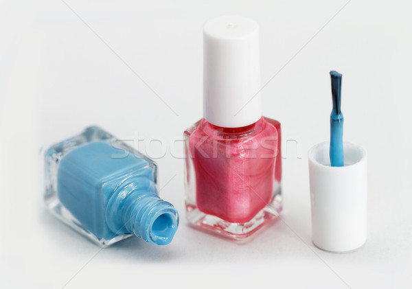 [[stock_photo]]: Vernis · à · ongles · coloré · blanche · bleu · Peach · style