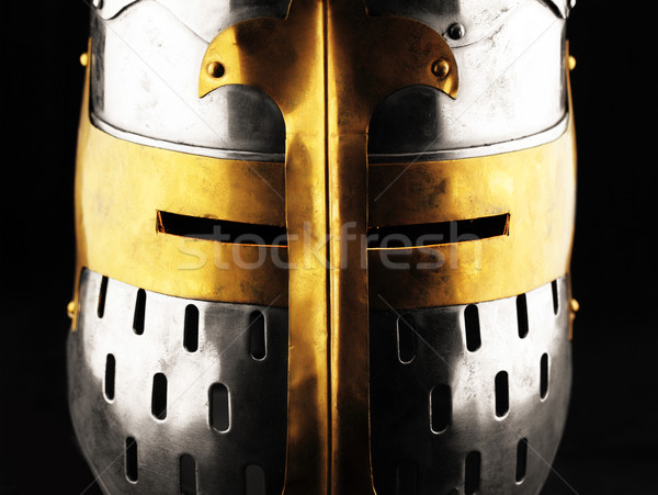[[stock_photo]]: Fer · casque · médiévale · chevalier · yeux · métal