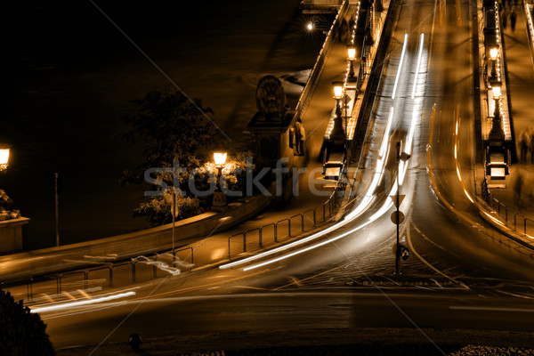 öffentlichen Verkehrsmitteln Hängebrücke Nacht Budapest Wasser Auto Stock foto © Nneirda
