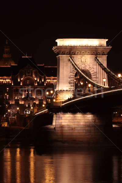 Zincir köprü Budapeşte akşam ufuk çizgisi nehir Stok fotoğraf © Nneirda