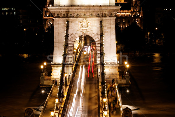 öffentlichen Verkehrsmitteln Hängebrücke Nacht Budapest Wasser Auto Stock foto © Nneirda