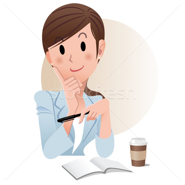 Ponytail young business woman holding a pen while planning somet Stock photo © norwayblue