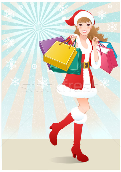 Santa Girl holding paper bags.Christmas shopping Stock photo © norwayblue