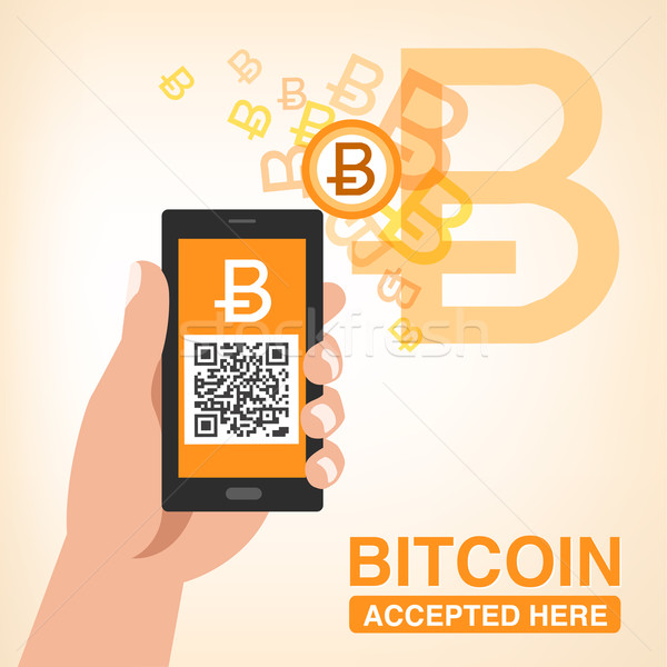 Bitcoin Accepted, Smartphone with QR code Stock photo © norwayblue
