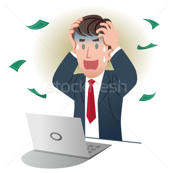 Geschäftsmann halten Kopf Männer Anzug Karikatur Stock foto © norwayblue
