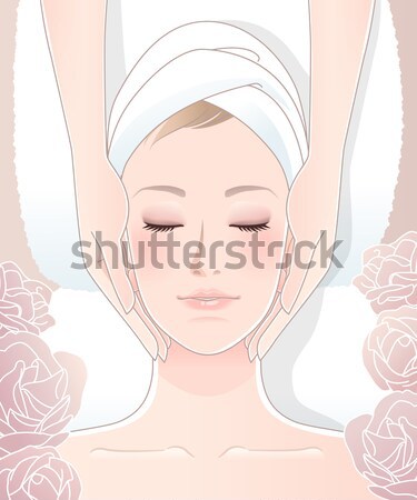 Hübsche Frau Gurken Scheibe Maske Stirn Stock foto © norwayblue