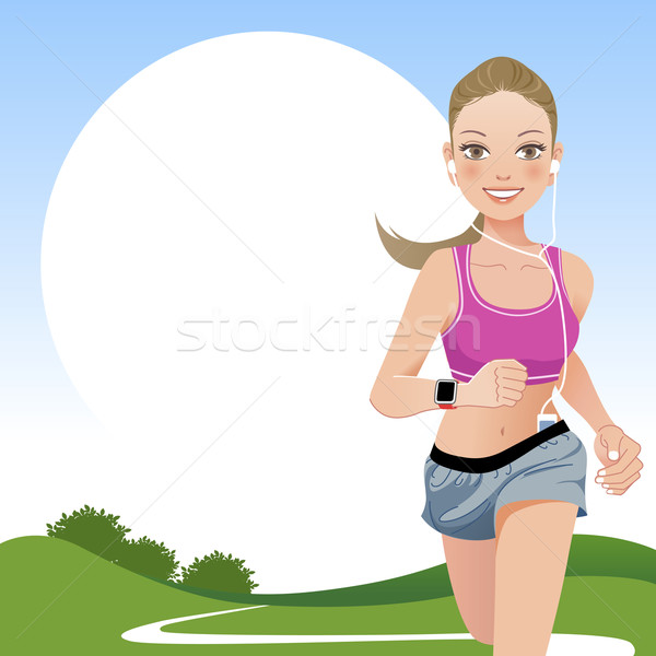 Running woman in country side Stock photo © norwayblue