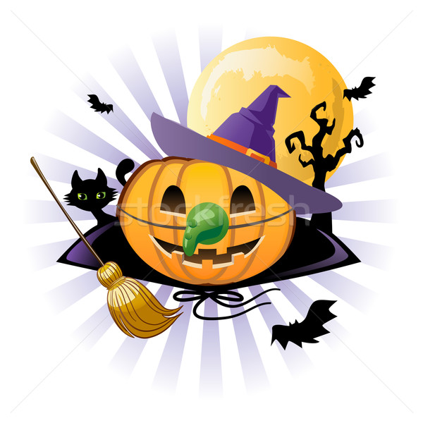 Halloween pumpkin Jack o lantern in wich costume Stock photo © norwayblue