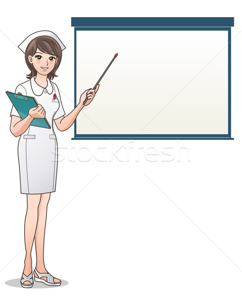 Jeunes infirmière pointant présentation écran blanche Photo stock © norwayblue