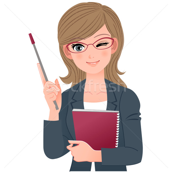 Female lecturer winking with pointer stick Stock photo © norwayblue