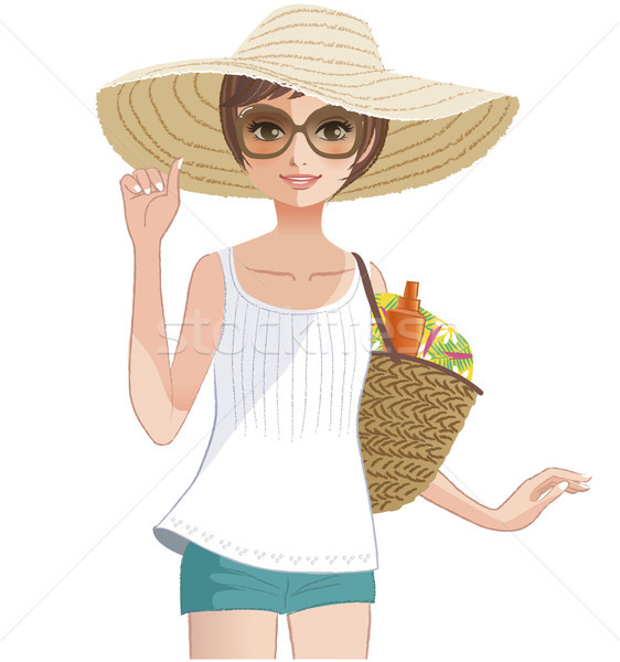 Pretty girl wearing a wide brimmed straw hat. Stock photo © norwayblue