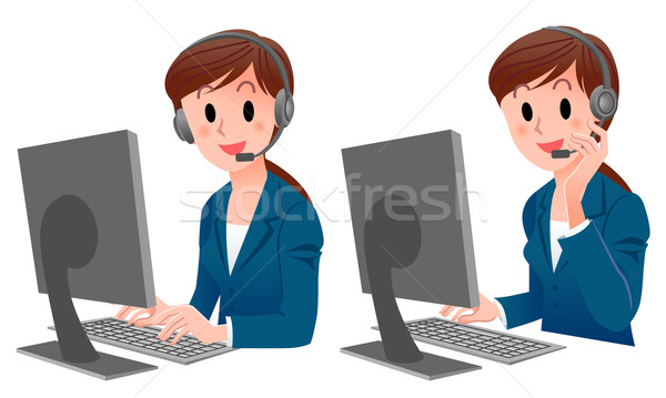 Szett aranyos ügyfélszolgálat nő mosolyog öltöny számítógép Stock fotó © norwayblue