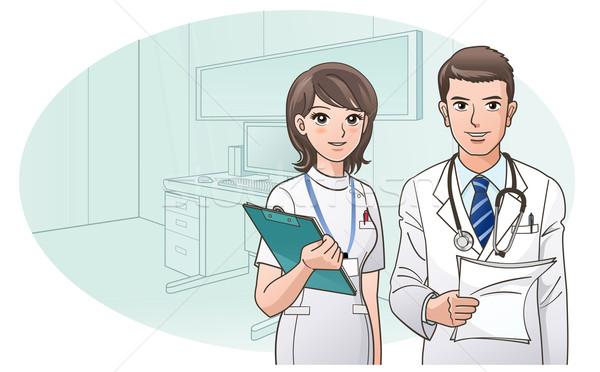 Smiling Confident Doctor and Nurse with a background of doctor's office Stock photo © norwayblue
