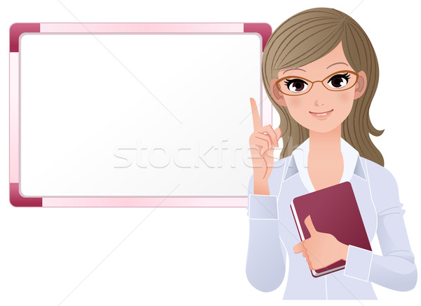 Woman wearing glasses pointing up with index finger Stock photo © norwayblue