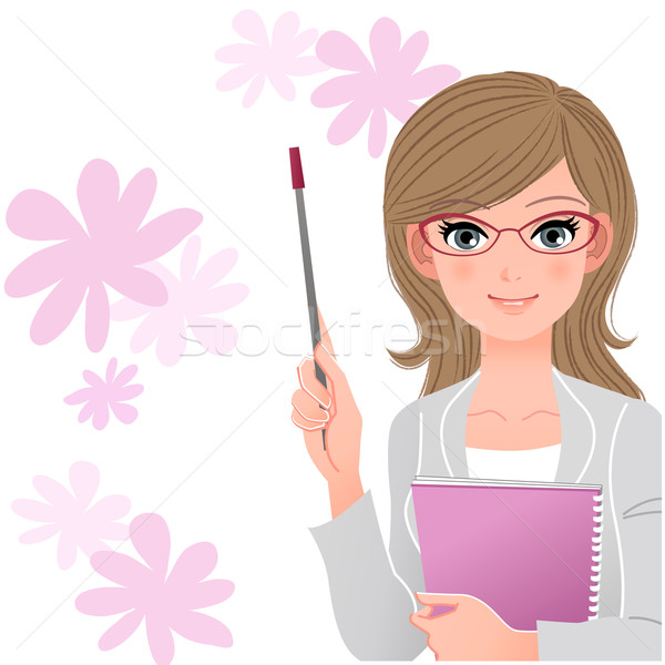 Cute lecturer holding pointer stick on flower background Stock photo © norwayblue