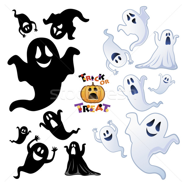 Set Halloween Geister Geist Nacht Silhouette Stock foto © norwayblue