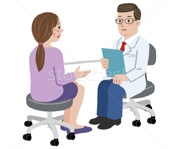 Médico escuta paciente saúde sério mulher Foto stock © norwayblue