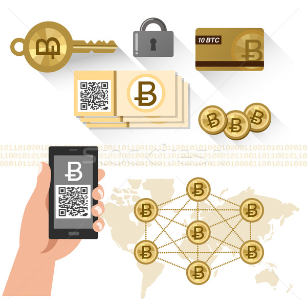 Bitcoin related items - P2P system, secure key Stock photo © norwayblue