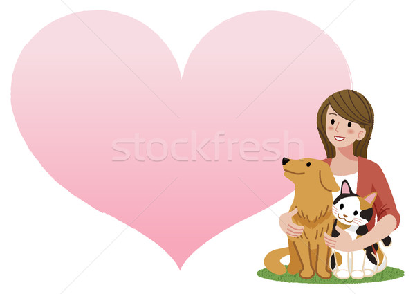 Woman holding a dog and a cat Stock photo © norwayblue
