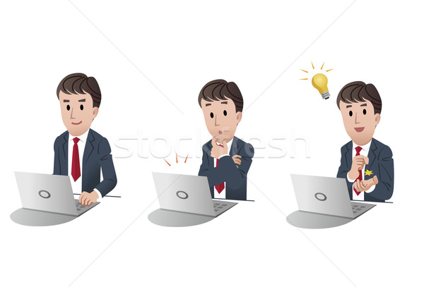 Stock photo: set of businessman at laptop computer 2