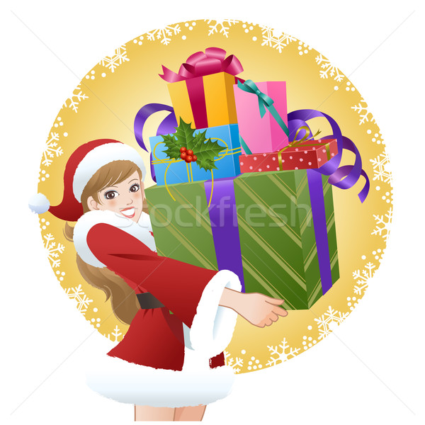 Beautiful woman wearing Santa costume holding gifts Stock photo © norwayblue