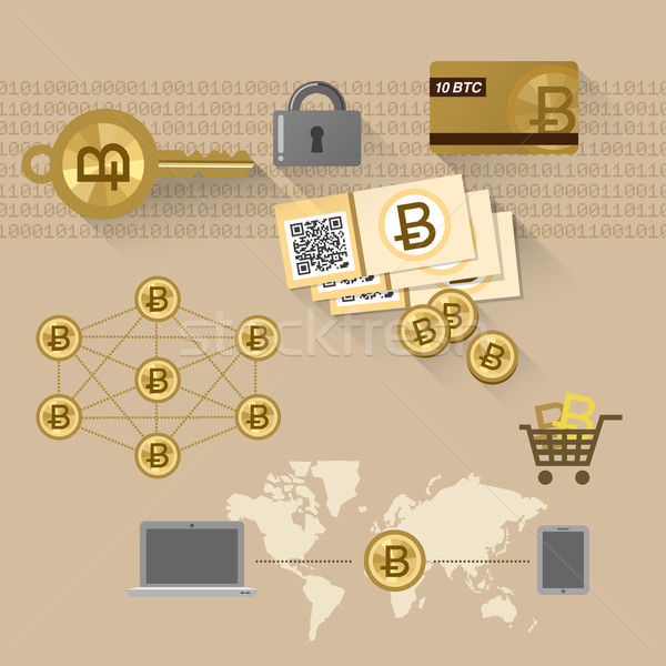 Bitcoin related items - P2P system, secure key Stock photo © norwayblue