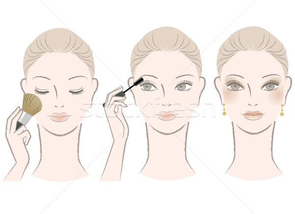 Beautiful woman on makeup procedure. Mascara, Cheek. Stock photo © norwayblue