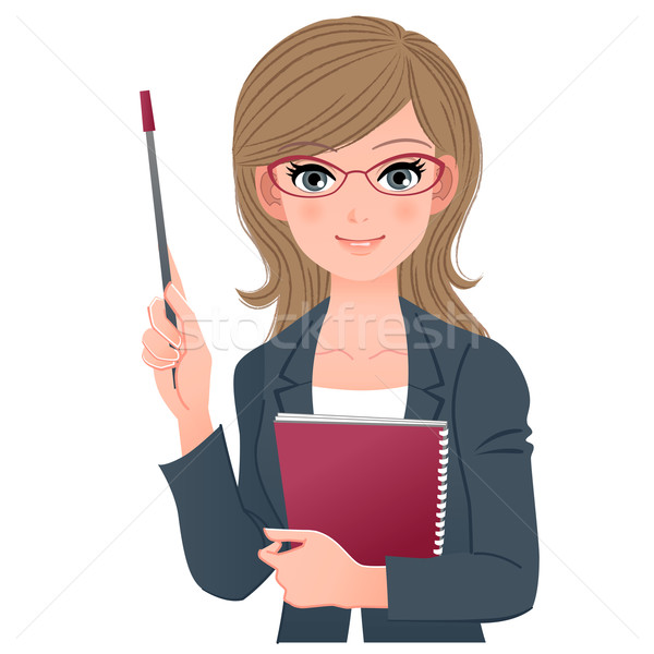 Smart female lecturer smiling with pointer stick Stock photo © norwayblue