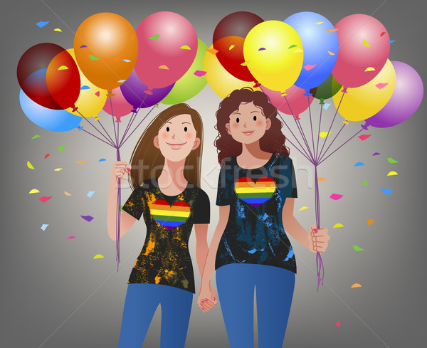 Lesbische paar hand ander ballonnen Stockfoto © norwayblue