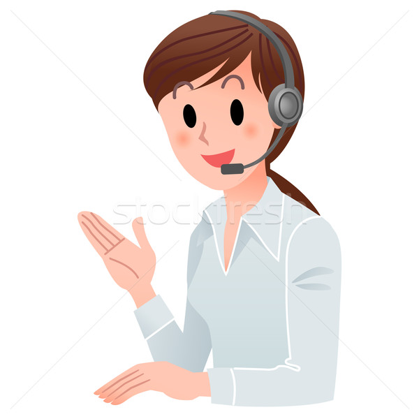 Service clients femme pointant up sourire casque Photo stock © norwayblue