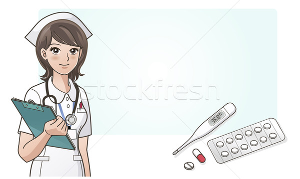 年輕 可愛 漫畫 護士 溫度計 微笑 商業照片 © norwayblue