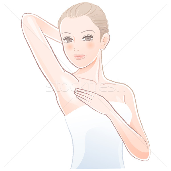 Portrait of Beautiful woman touching her underarm. Stock photo © norwayblue