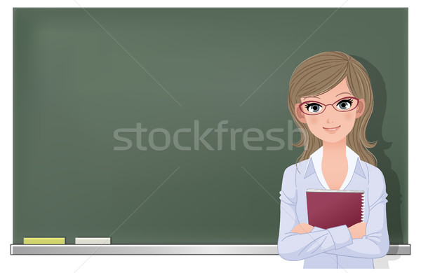 Bril vrouwelijke leraar Blackboard cute Stockfoto © norwayblue