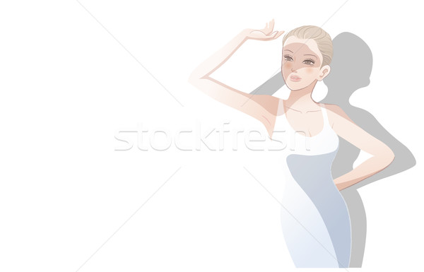 Beautiful woman holding her hand above eyes Stock photo © norwayblue
