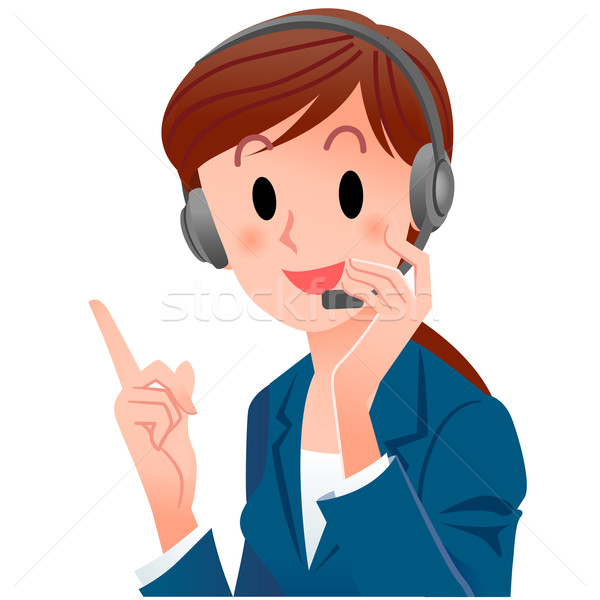 close-up cute support phone operator pointing up with a smile Stock photo © norwayblue