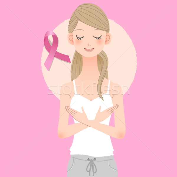 Breast cancer concept - girl with pink ribbon Stock photo © norwayblue