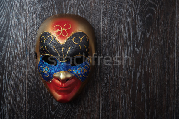 Karnevál maszk velencei maszk keményfa fal vízszintes Stock fotó © Novic