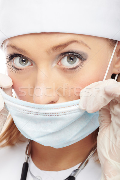 Női orvos gumikesztyű tart orvosi egészség Stock fotó © Novic