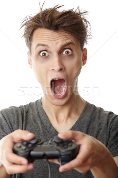 őrült számítógép férfi gond játszik videojáték Stock fotó © Novic