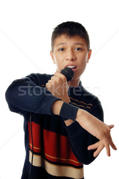 Foto stock: Jovem · cantando · canção · música