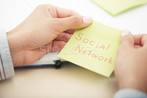 Social network text on adhesive paper Stock photo © Novic